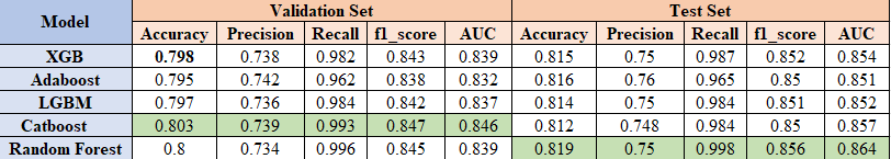 Feature Based Importances Table 1